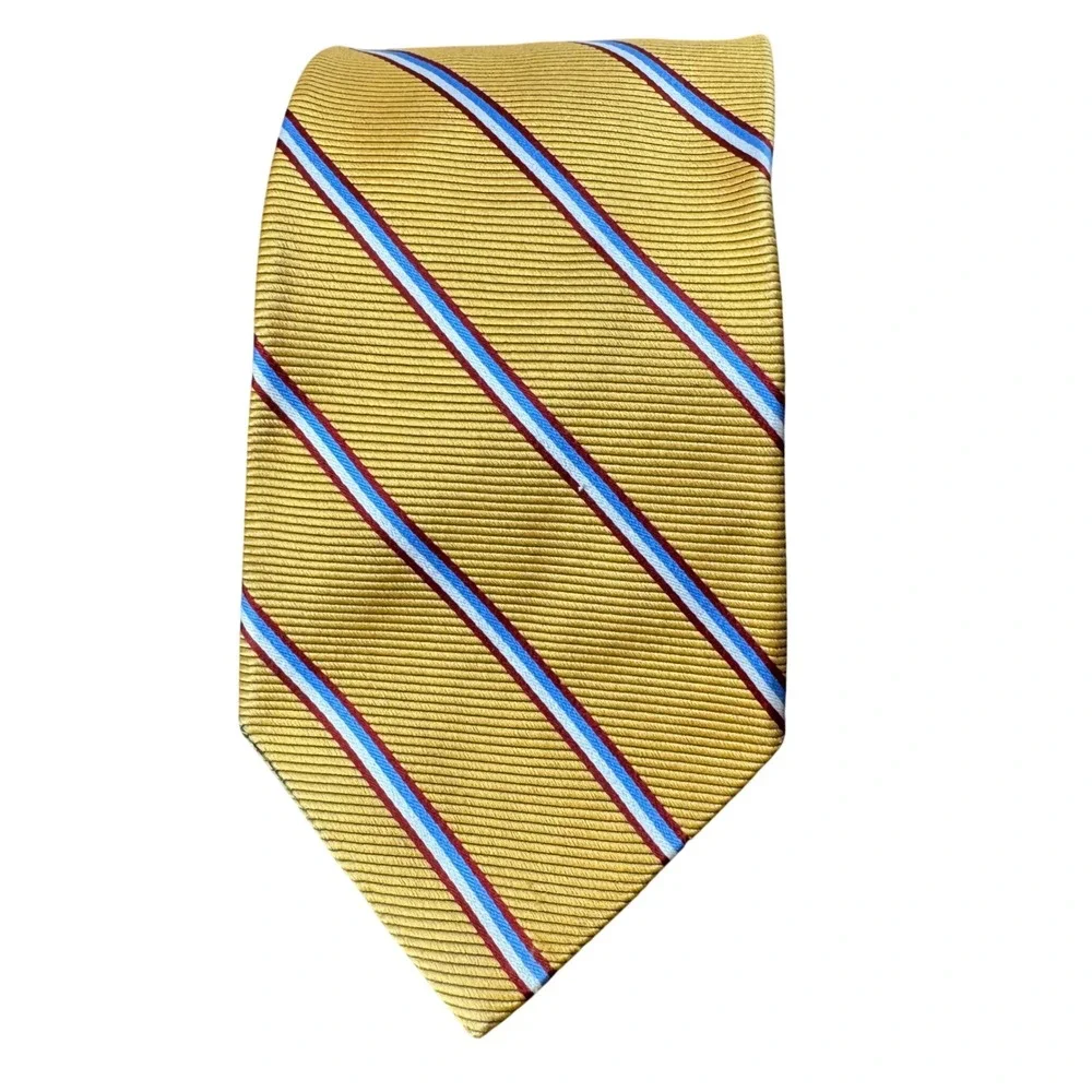Brooks Brothers Makers Silk Repp Stripe Tie Gold Yellow Red Blue Made in USA